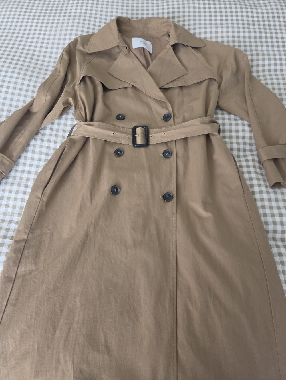 Chenn Chenn Classic Tan Double-Breasted Trench Coat, Size M